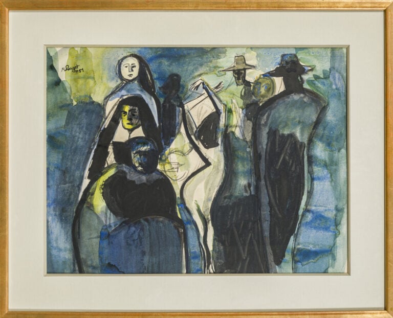 Marcel POUGET (1923-1985) - Personnages, 1951 - Fusain ,aquarelle et gouache su…