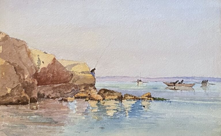 Marius PAUZAT (1832-1909) - Bord de Méditerranée - Aquarelle sur papier, double…