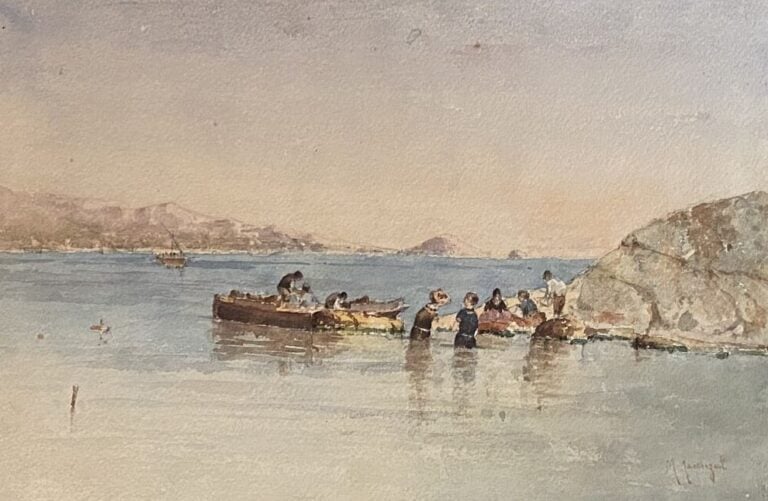 Marius PAUZAT (1832-1909) - Bord de Méditerranée - Aquarelle sur papier, signée…