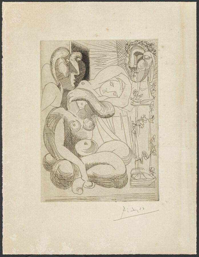 Pablo PICASSO (1881-1973) - Dormeuse et Sculptures, 23 mars 1933 - Eau-forte su…