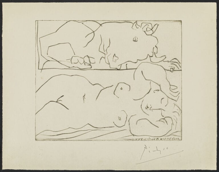 Pablo PICASSO (1881-1973) - Minotaure contemplant amoureusement une dormeuse, 1…