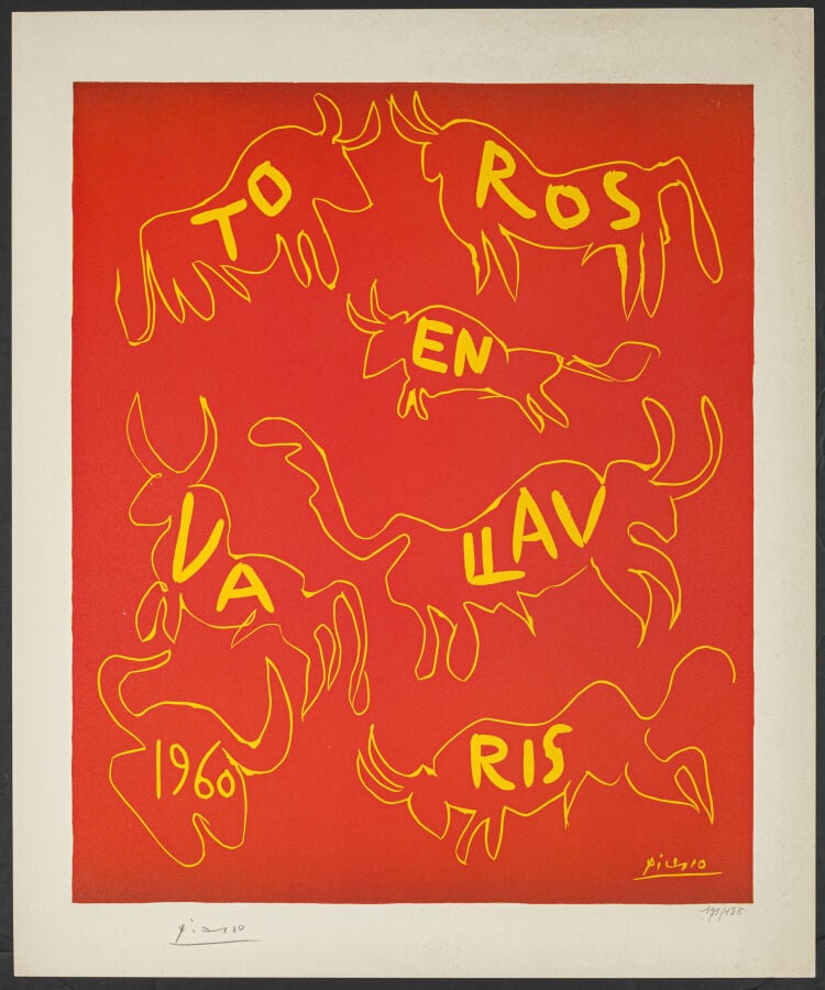 Pablo PICASSO (1881-1973) - Toros en Vallauris, 1960 - Linogravure en couleurs…