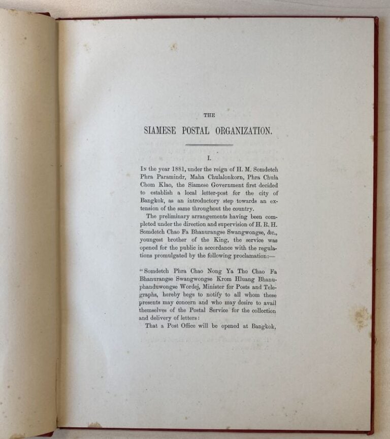 "Postal organization of the Kingdom of Siam" très beau livret du règlement post…