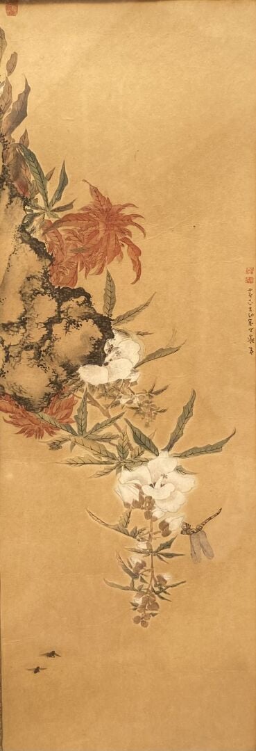 Shiseki SO, d'après - "Hollyhocks" - Gravure rehaussée à l'aquarelle sur papier…