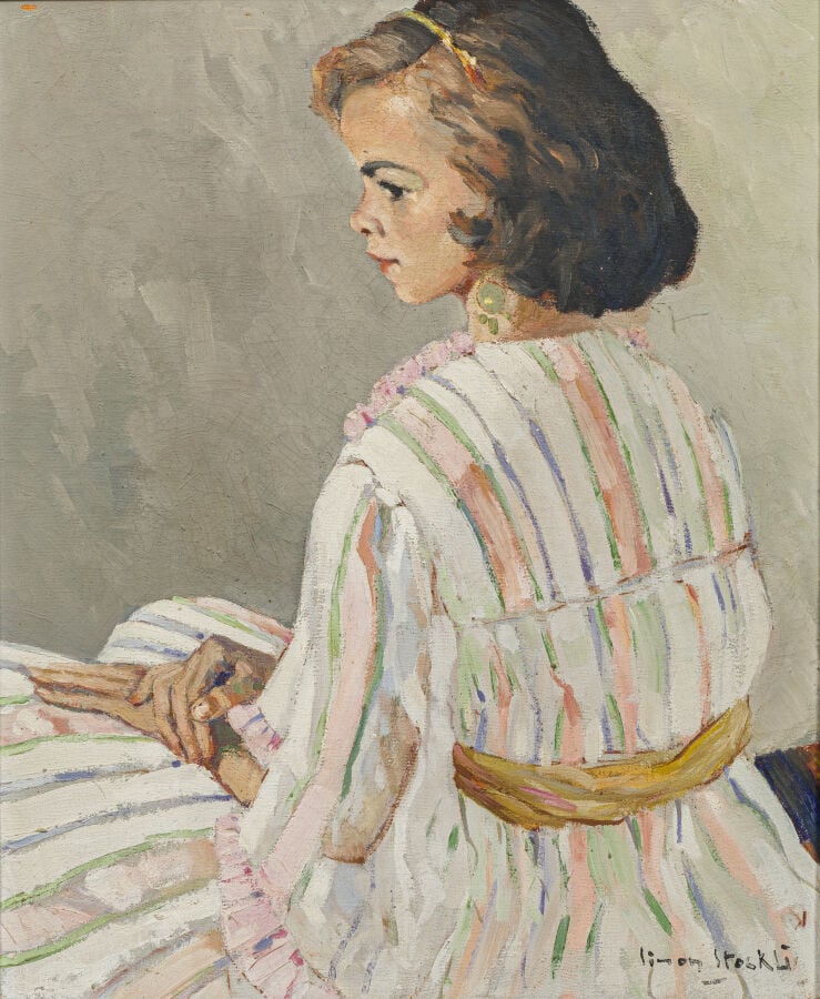 SIMON STOCKLI (1905-1965) - Femme assise - Huille sur toile signée en bas à dro…