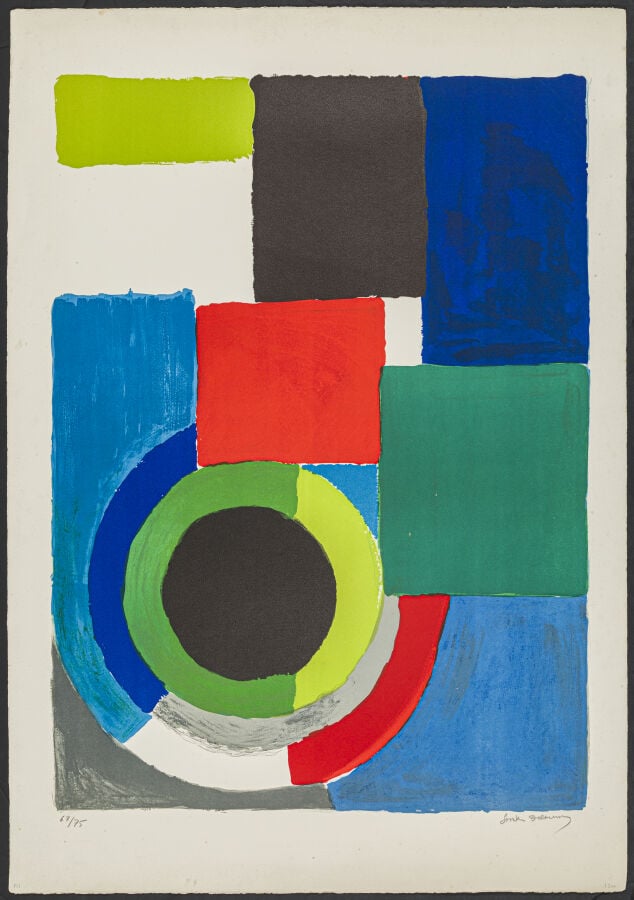 Sonia DELAUNAY (1885-1979) - Grand carré rouge circa 1970 - Lithographie en cou…
