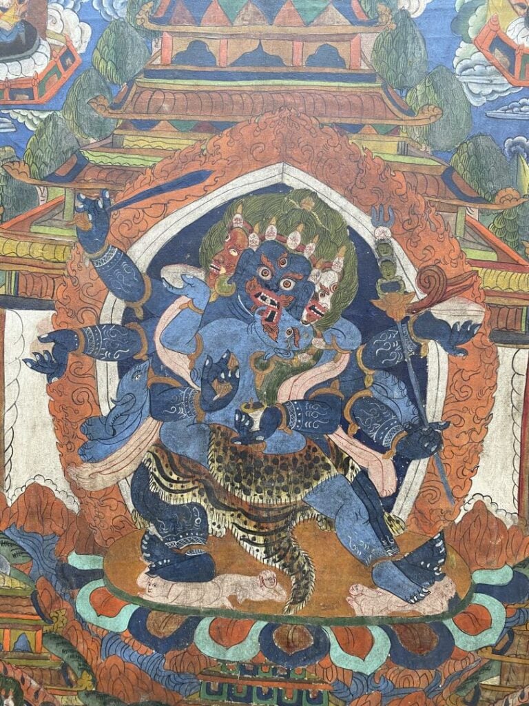 Tibet - Mahakala entouré de huit de ses manifestations - thangka, peinture sur…