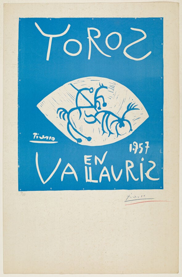 Toros en Vallauris, 1957 - Linogravure sur vélin, signée au crayon bleu et numé…