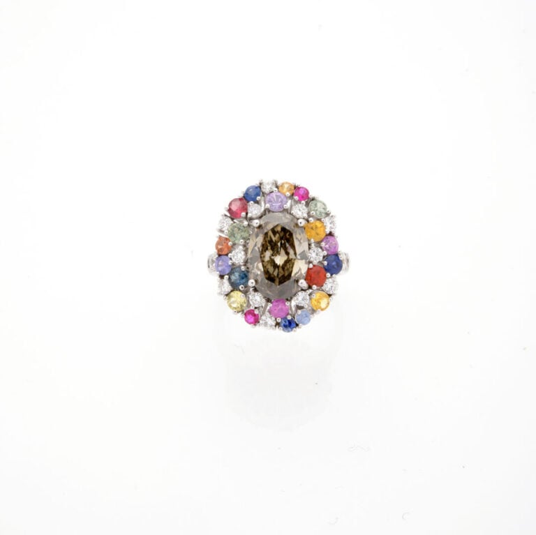 BAGUE en or gris (750‰) serti d'un diamant Fancy Deep Gray Yellowish Green pesa…