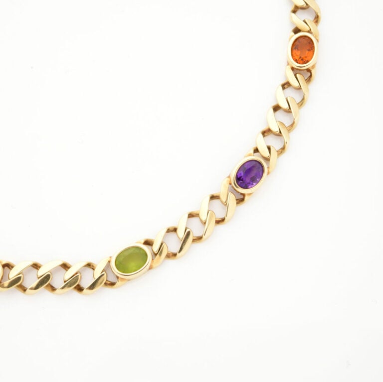 COLLIER « gourmette limée » en or jaune (585‰) 14 carats, serti de citrines, am…
