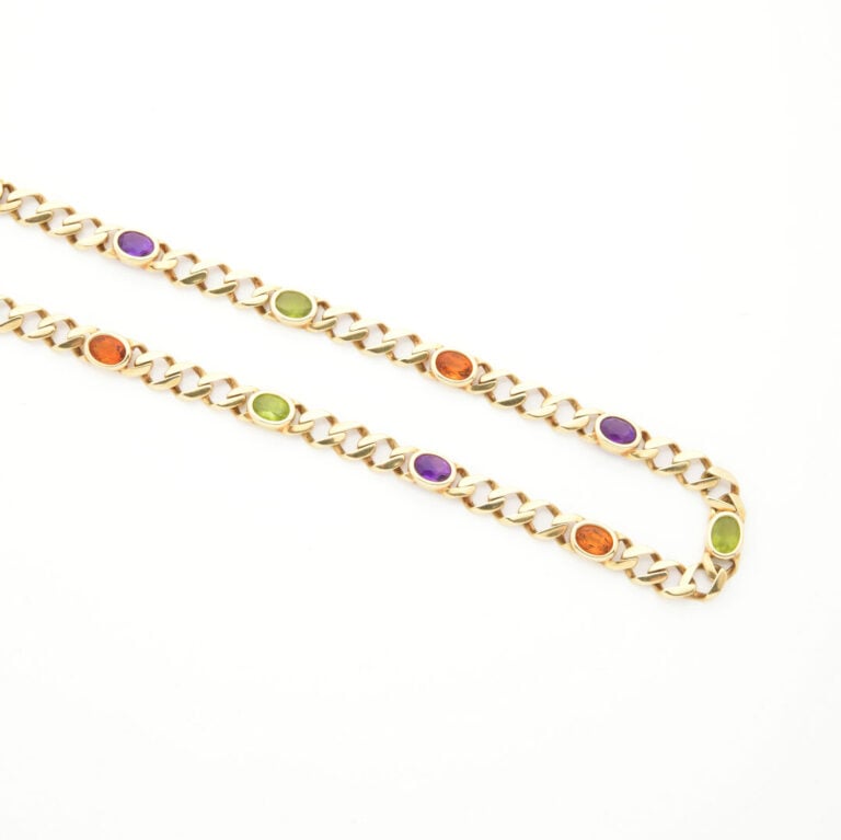 COLLIER « gourmette limée » en or jaune (585‰) 14 carats, serti de citrines, am…