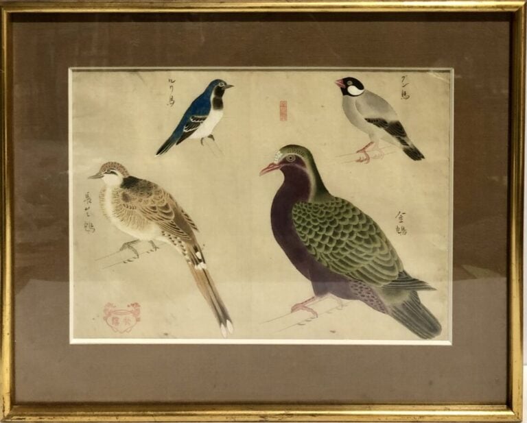 École chinoise - Deux études d'oiseaux - Encre, gouache et aquarelle sur papier…