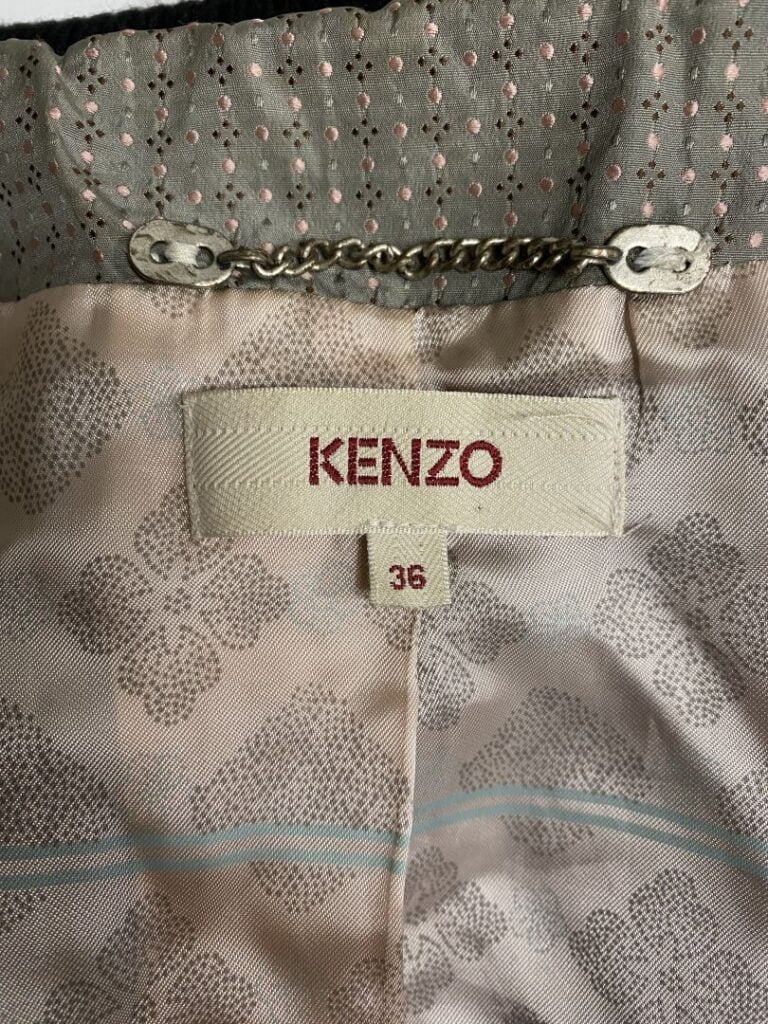 KENZO - Veste courte en laine et angora noire, manches 3/4, col rond façon bomb…