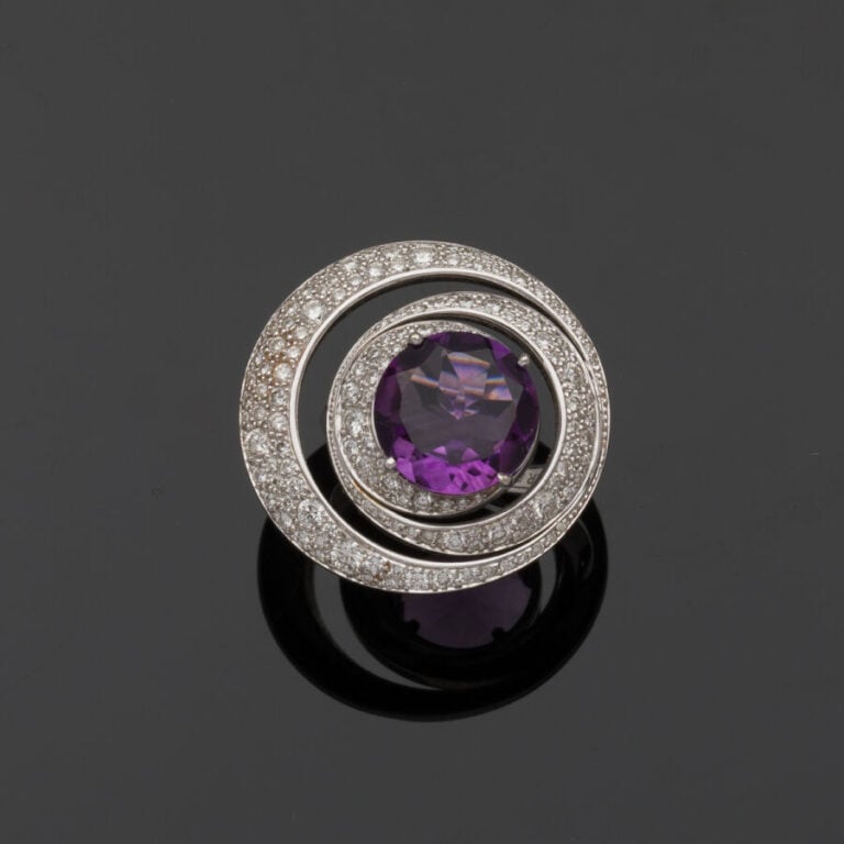LORENZ BÄUMER - Importante BAGUE circulaire modèle "Luna" en or gris (750‰) ajo…