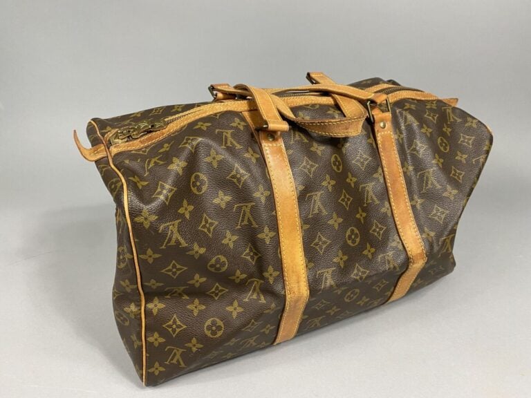 LOUIS VUITTON - Sac souple 45 cm en toile monogram et cuir naturel, double anse…