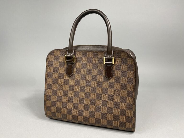 LOUIS VUITTON - Sac « Triana » en toile damier ébène et cuir taïga chocolat, do…