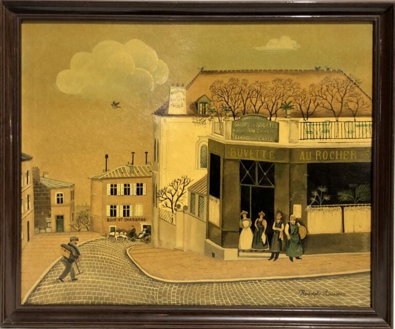 Micheline Rodolphe ROUSSEAU - Rue de la Barre - Huile sur carton signée en bas…
