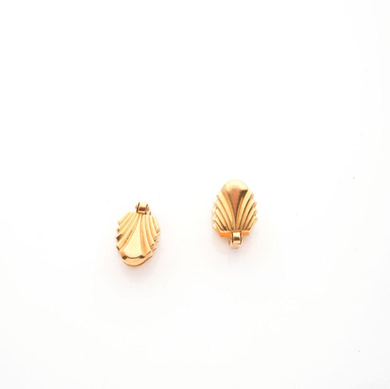 Paire de boutons de manchette en or jaune (750) à motif de palme stylisée - Poi…