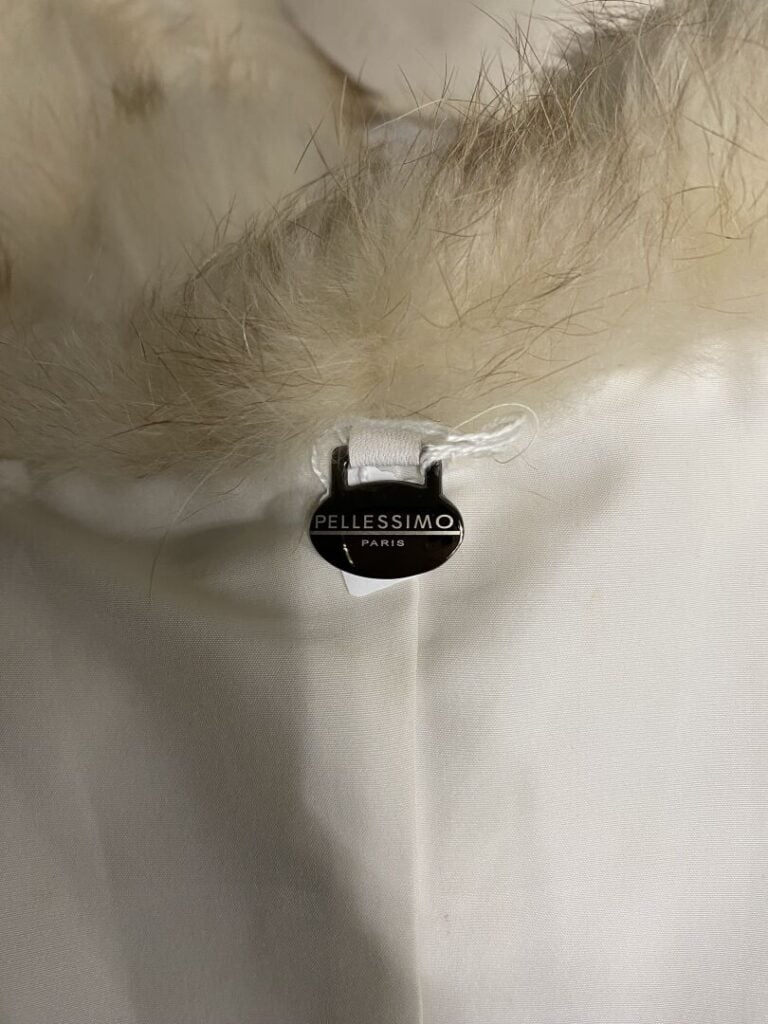 PELISSIMO - Veste 7/8 en cuir de chevreau blanc et renard blanc - Taille L indi…
