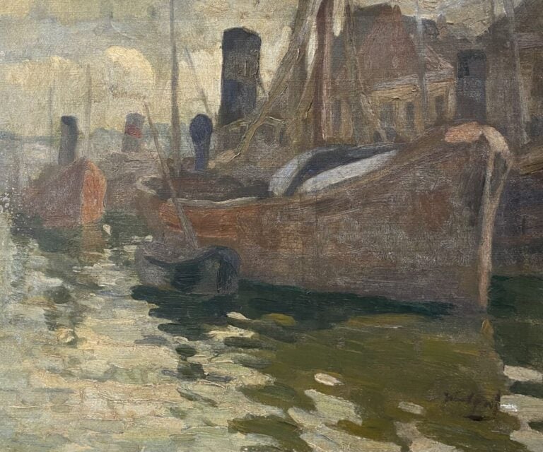 Alexander WOLFGANG (1894-1970) - Bateaux à quai - Huile sur toile - Signée en b…