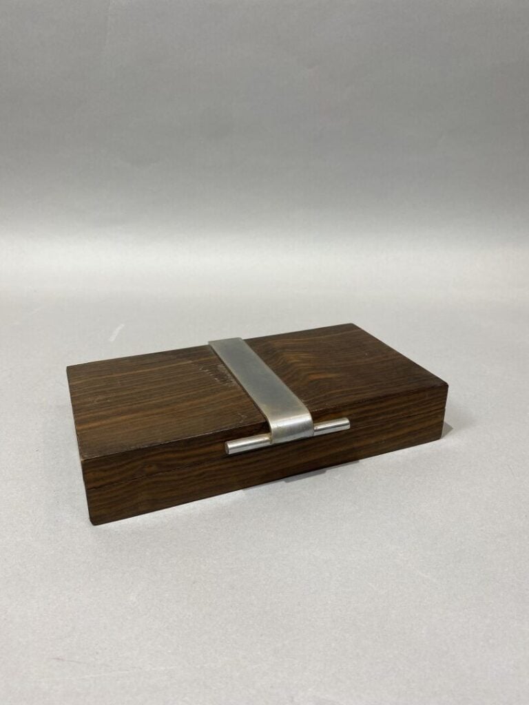 Boite à cigares en bois de palisandre et métal argenté - Style Art Déco - 5 x 2…
