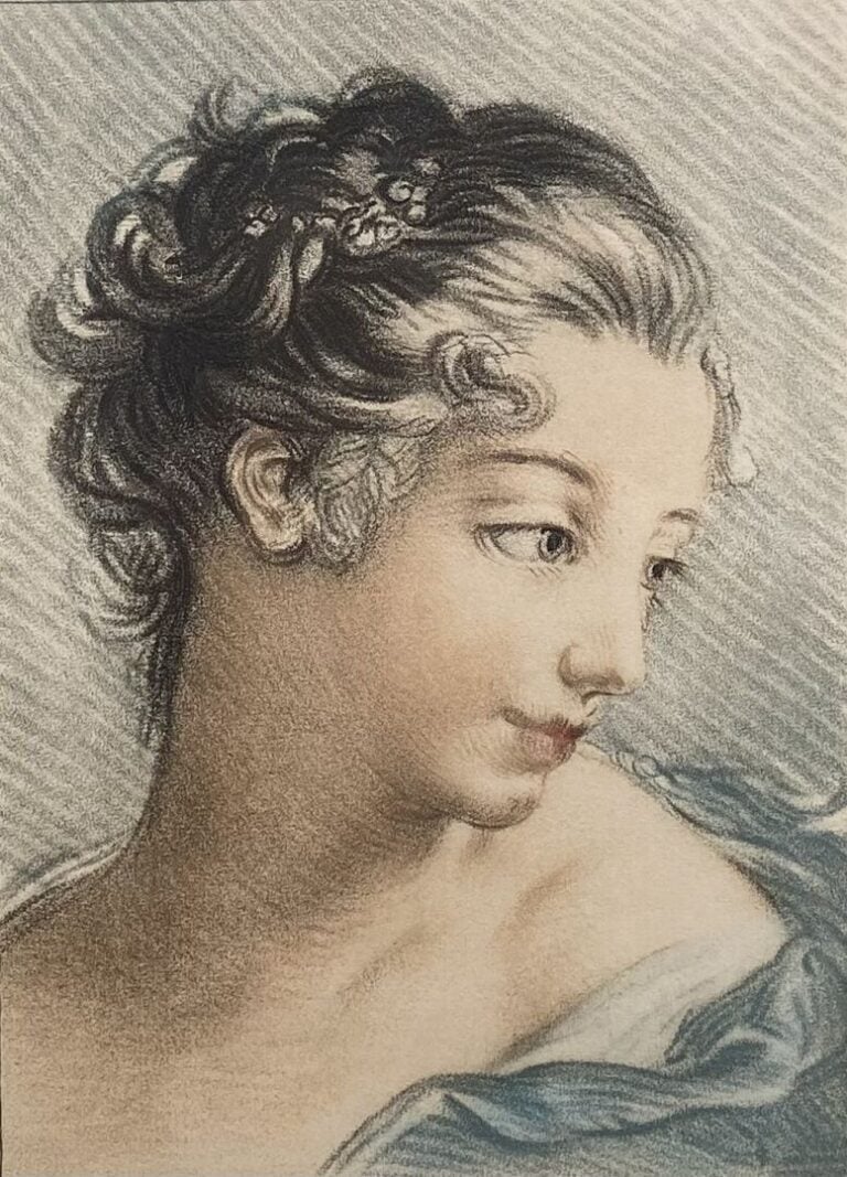 Ecole dans le goût de Greuze - Ensemble de deux portraits de femme - Impression…