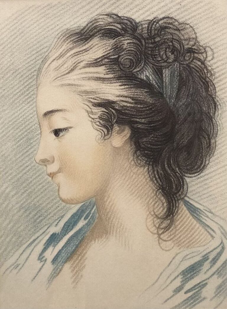 Ecole dans le goût de Greuze - Ensemble de deux portraits de femme - Impression…
