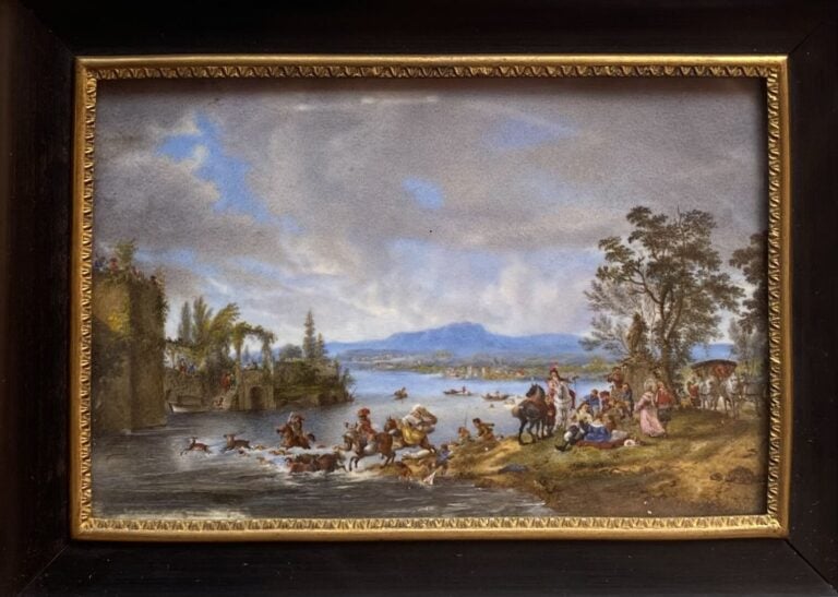 Ecole dans le goût du XIXe siècle - Miniature représentant une scène animée au…
