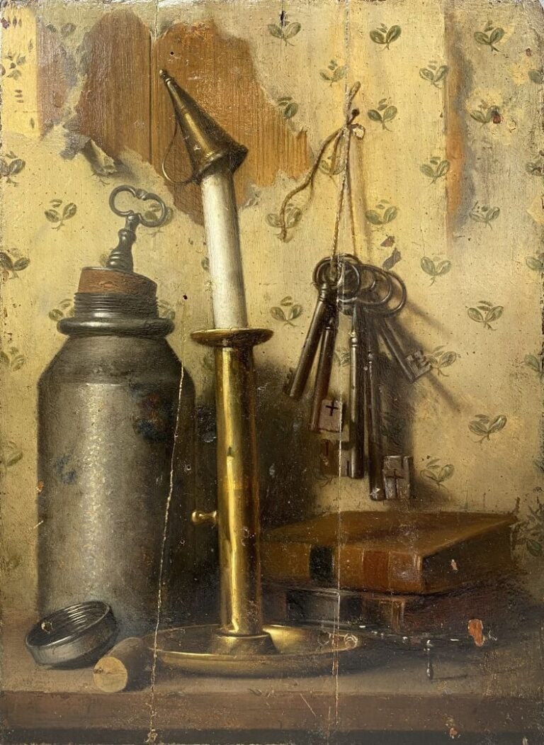 Ecole de la fin du XIXe début XXe siècle - Nature morte - Huile sur panneau de…