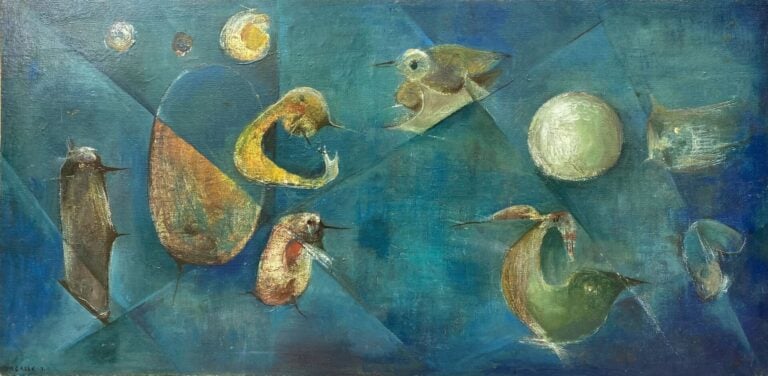 Ecole du XXe siècle - Composition aux oiseaux - Huile sur toile, porte une sign…