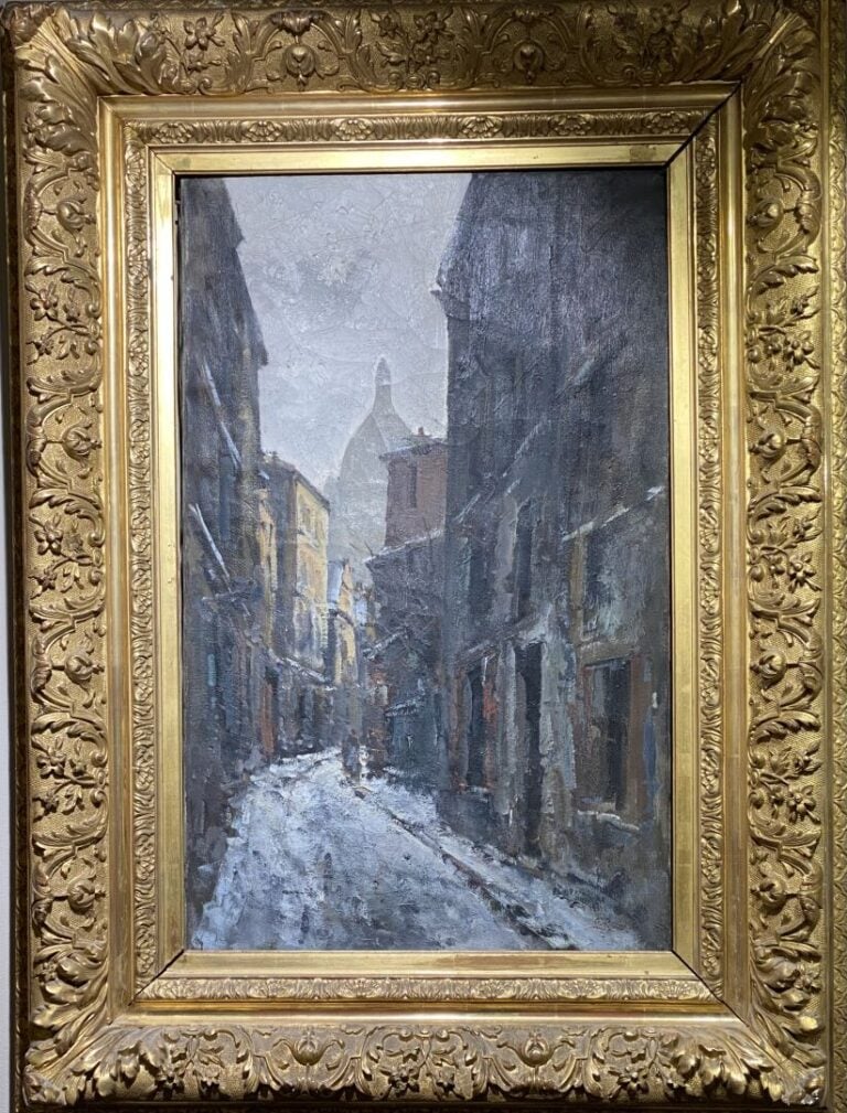 Ecole du XXe siècle - Ruelle donnant vue sur Montmartre - Huile sur toile - Mon…