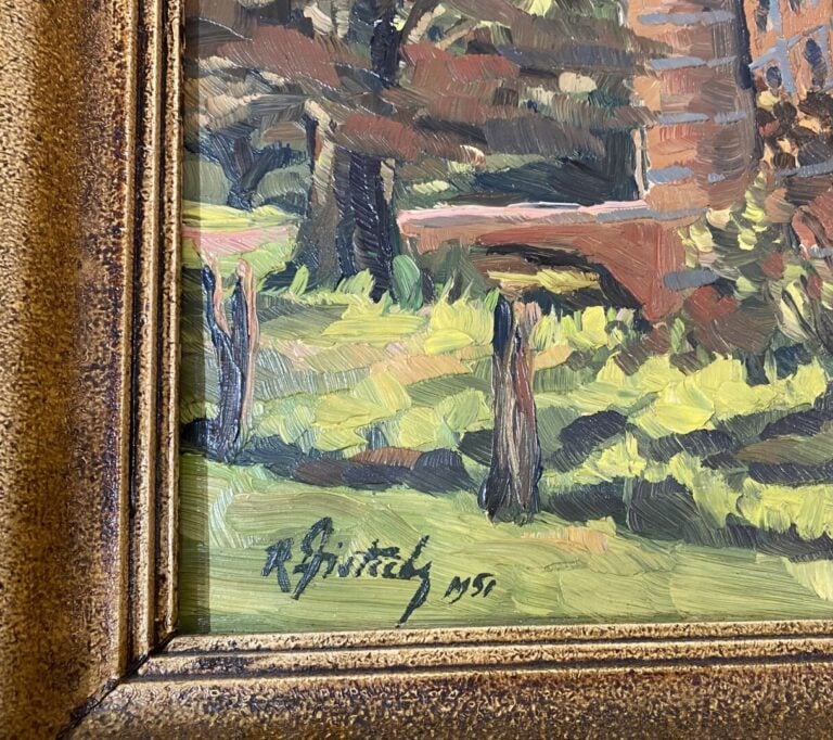 Ecole du XXe siècle - Vue d'un chateau - Huile sur panneau - Signée en bas à ga…