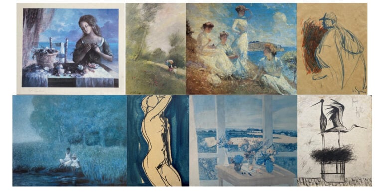 Ensemble de reproductions et lithographie comprenant des paysages, nue, jeunes…