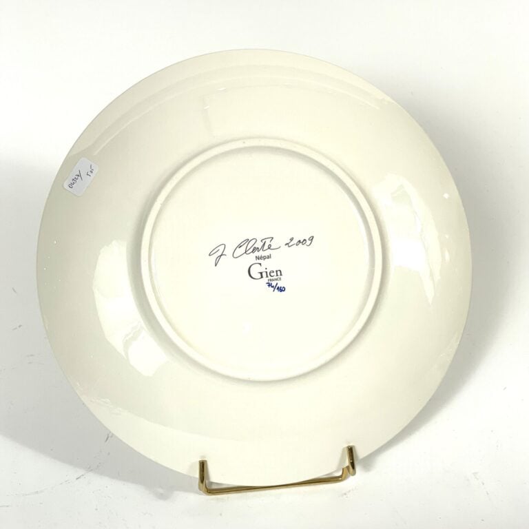 GIEN - 4 ASSIETTES émaillées polychrome d'après Jean CLERTE.Modèle "Népal", 200…