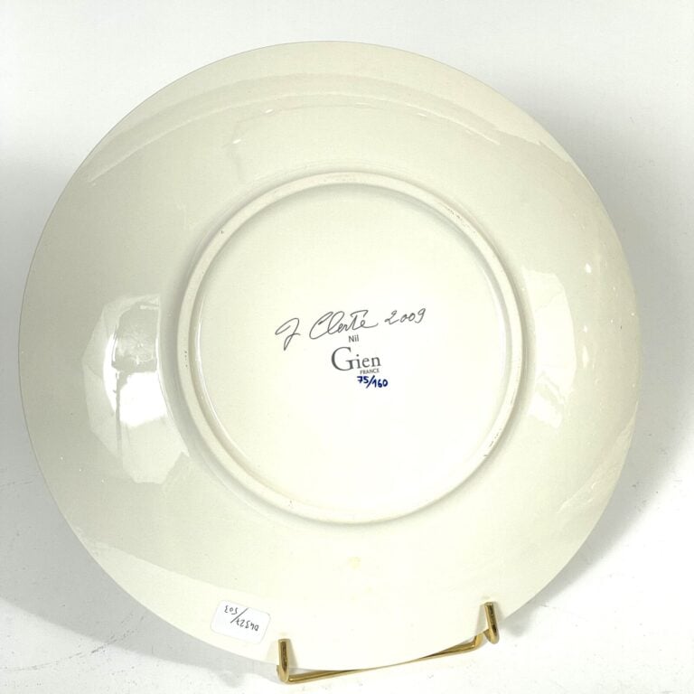 GIEN - 4 ASSIETTES émaillées polychrome d'après Jean CLERTE.Modèle "Nil", 2009,…