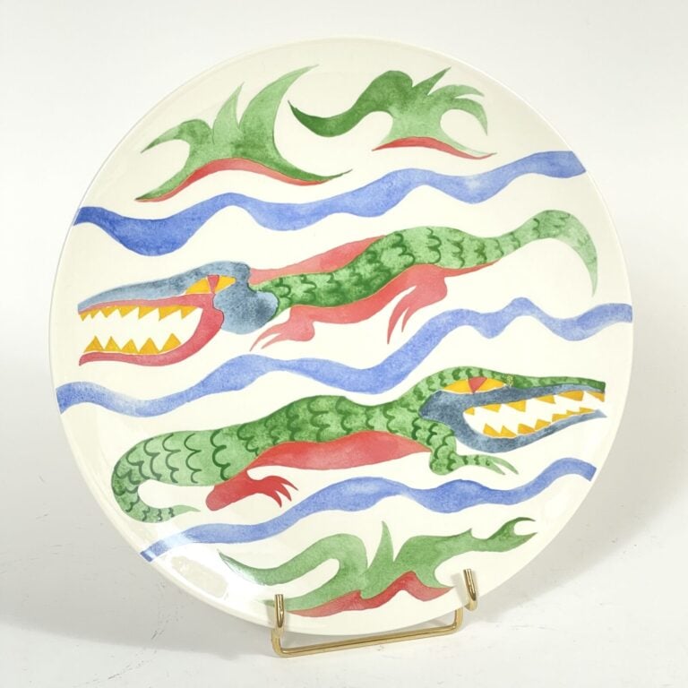 GIEN - 4 ASSIETTES émaillées polychrome d'après Jean CLERTE.Modèle "Nil", 2009,…
