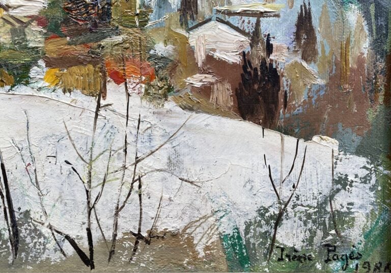 Irène PAGES (née en 1934) - Village enneigé - Huile sur toile - Signée et datée…
