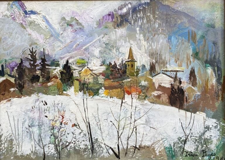 Irène PAGES (née en 1934) - Village enneigé - Huile sur toile - Signée et datée…
