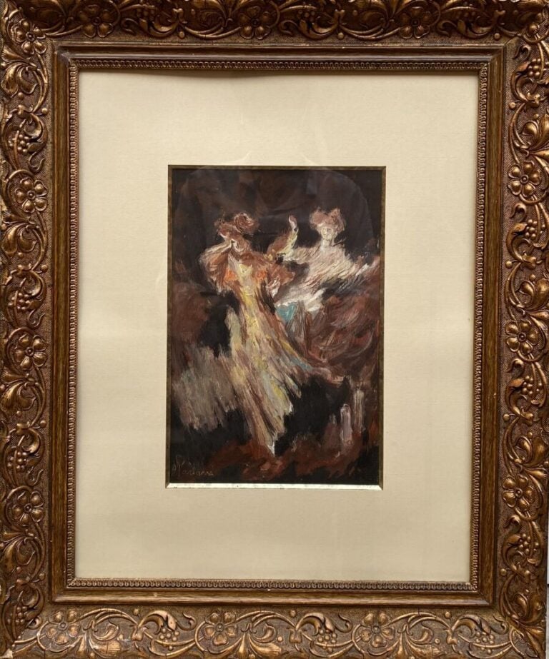 Pompeo MARIANI (1857-1927) - Scène animée de deux élégantes - Huile sur carton…