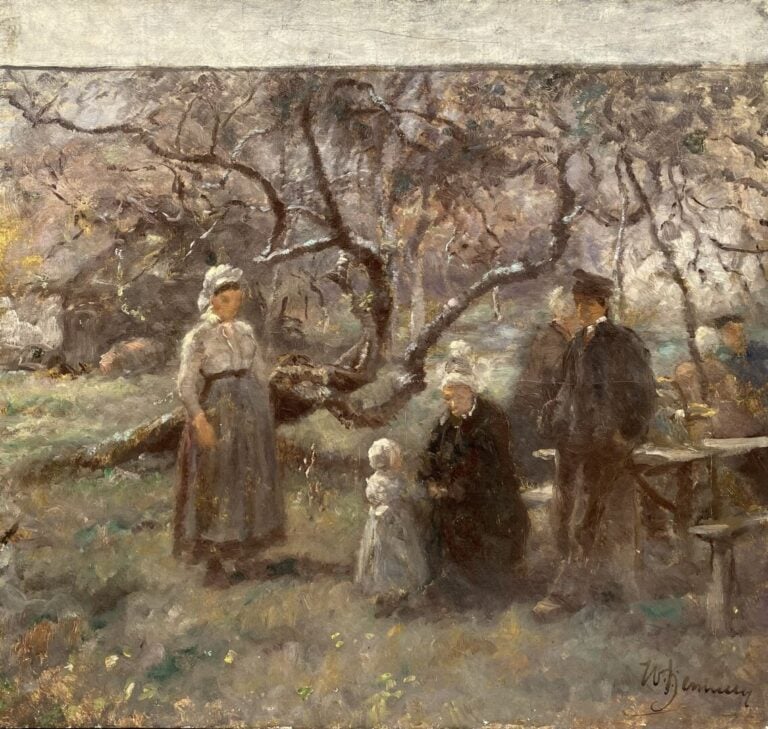 William John HENNESSY - Scène animée de personnages dans un sous-bois - Huile s…