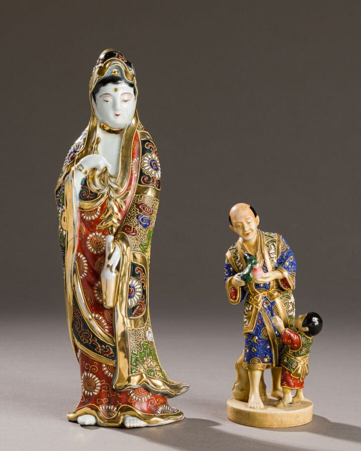 ASIE - Lot comprenant : un VASE SATSUMA, un vase Japon, un VASE Chine en porcel…