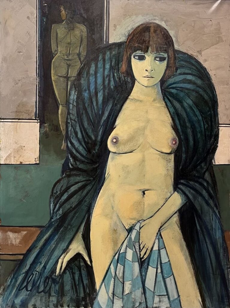 Charles LEVIER (1920-2003) - Nu au manteau - Huile sur toile, signée en bas à g…