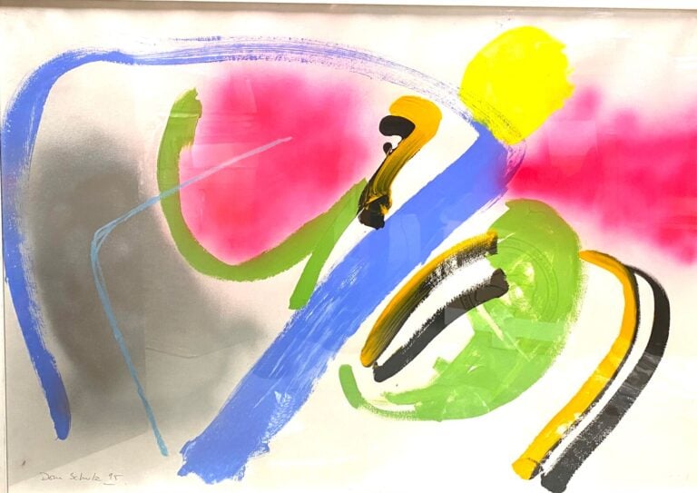 Dominique SCHULZ - Huile et aérosol sur papier - Composition multicolore - 73 x…