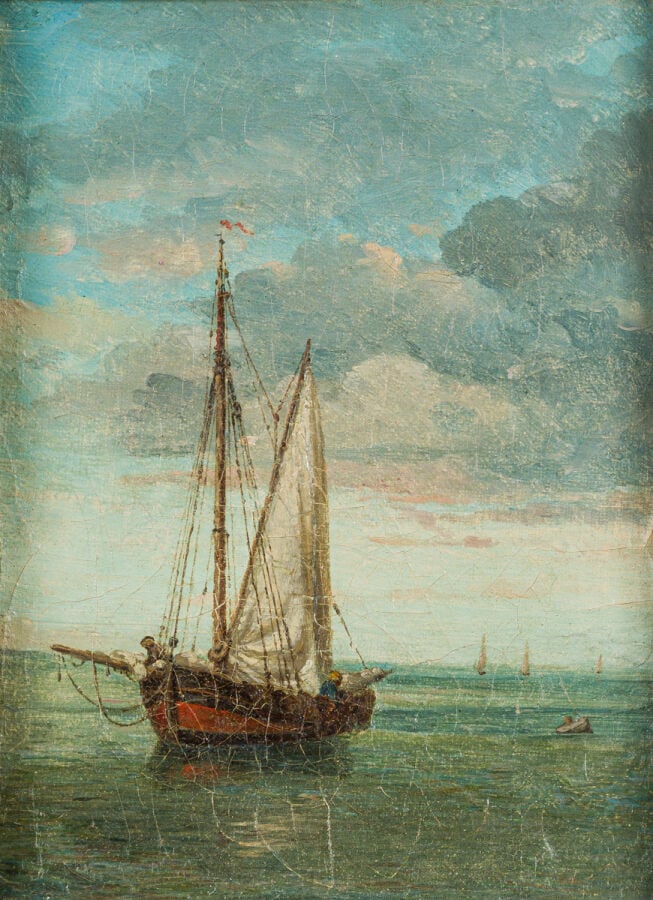ÉCOLE DU XIXème SIÈCLE - Marine - Huile sur toile, craquelure et repeint - 21,5…