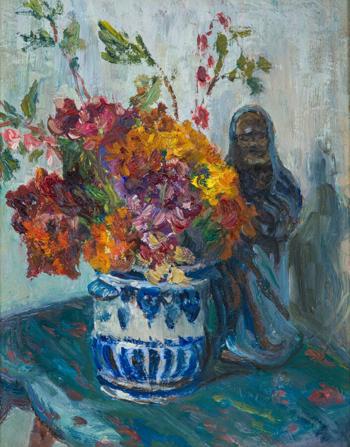 ECOLE DU XXÈME SIÈCLE - Bouquet de fleurs ; Paysage - Huile sur panneau double…