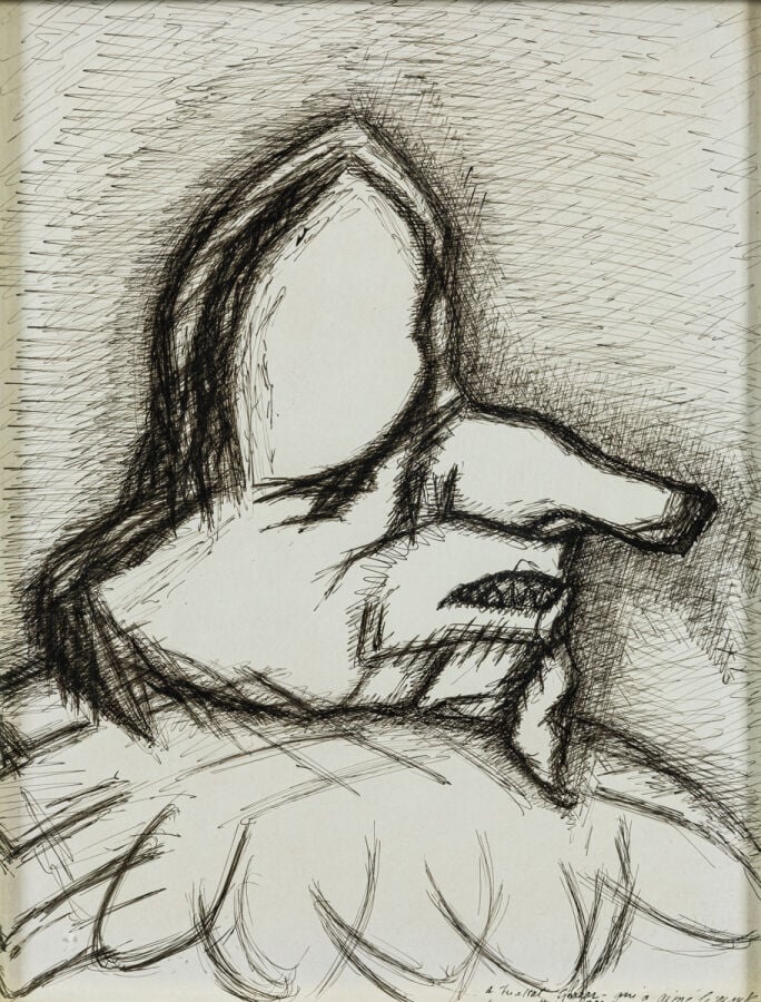 ECOLE DU XXème siècle - Portrait de profil - Stylo bille sur papier, signé et d…
