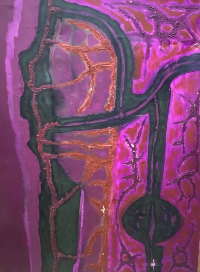 ECOLE XXème - Composition violette et noire - Huile sur toile (accidents) - 114…
