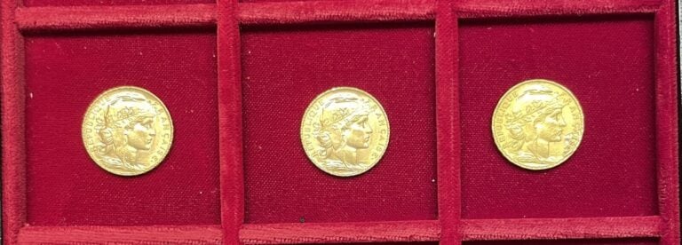 Ensemble de 3 pièces de 20 Francs or Marianne Coq au revers comprenant : - 3x19…