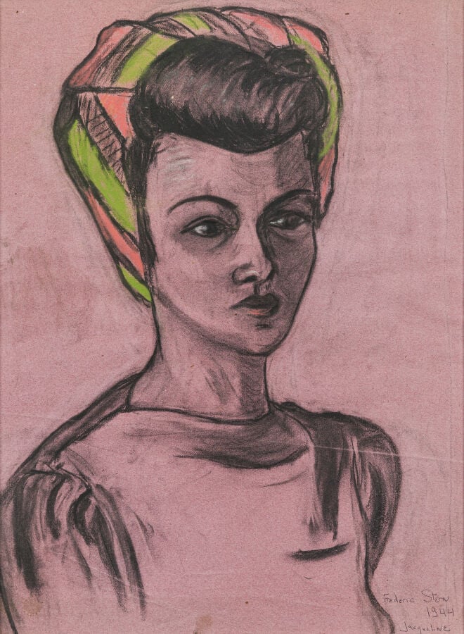 FRÉDÉRIC ROBERT STERN - Portrait de Jacqueline Sasson - Fusain et pastel - Sign…