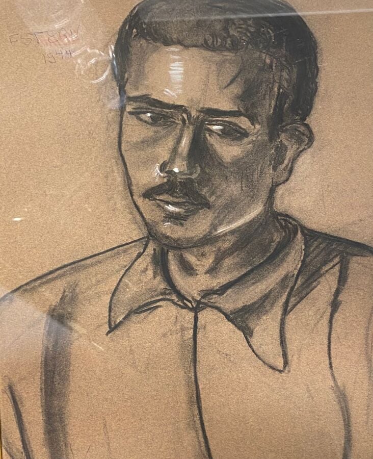 Frédéric STERN - Deux portraits "Homme à la moustache" et "touareg" - fusain, c…